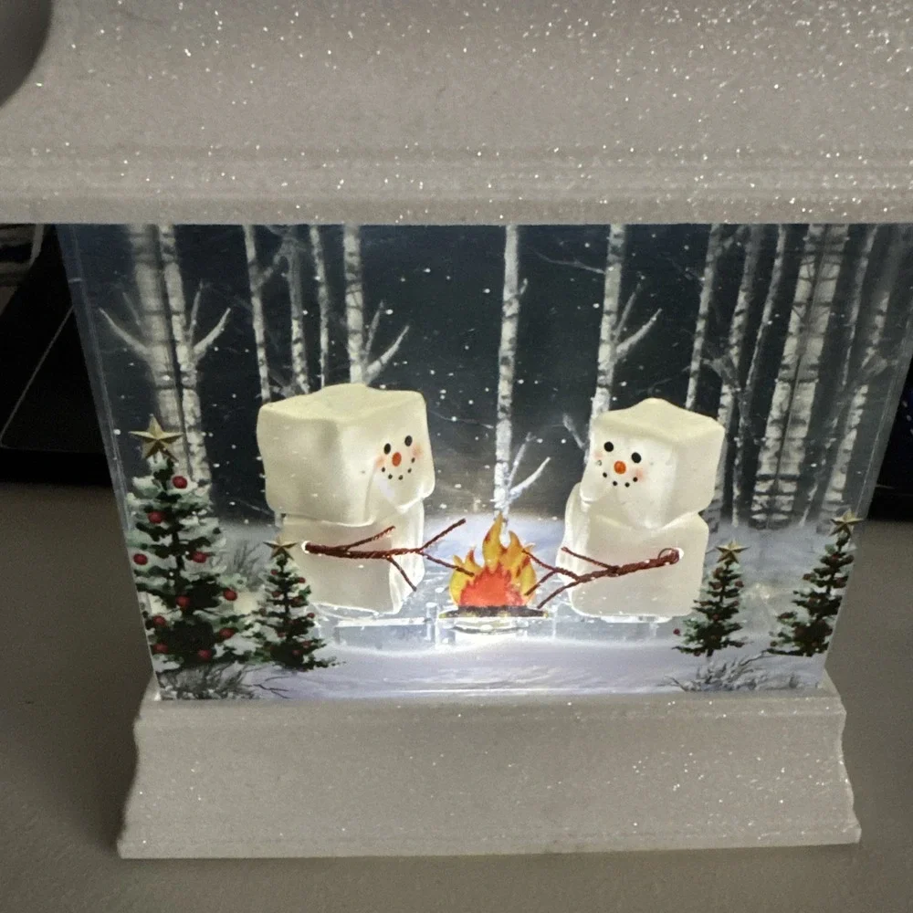 Confetti Lites Lighted Swirl Marshmallow Snowman Campfire Lantern #Shelf